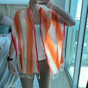 American Eagle orange, white and red scarf with fringe